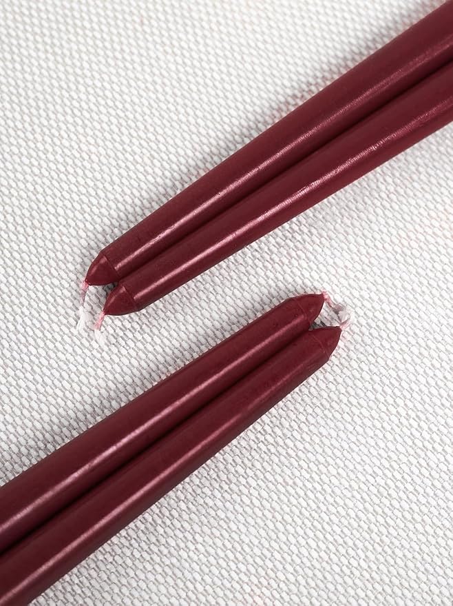 CANDWAX 12 inch Burgundy Taper Candle Set of 12 - Unscented Smokeless Dripless Candlesticks - Candle Sticks for Christmas Decorations, Party Décor, Dinner Table Centerpieces - Burgundy Tapers