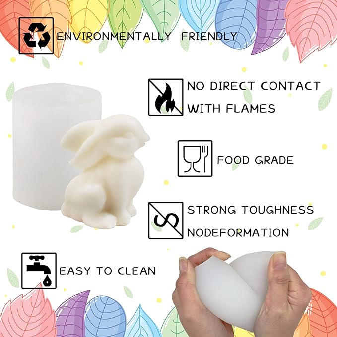 ZAKVOOR 3D Rabbit Candle Silicone Molds Easter Bunny Resin Casting Mould for DIY Candle Making Polymer Clay Craft Plaster Home Decoration