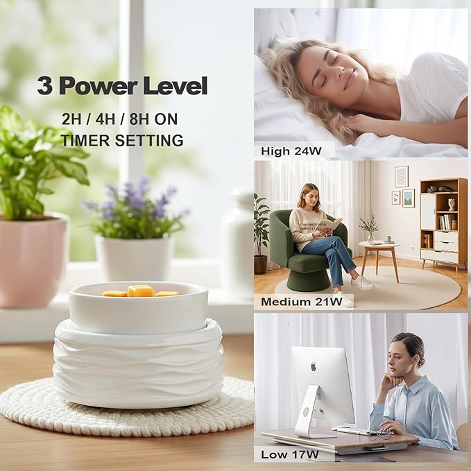 VICTORIA AROMA Ceramic Wax Melt Warmer for Scented Wax, Electric Wax Warmer with Timer, Oil Burner & Candle Melter, Adjustable Heat & Auto Shut-Off, Home Office Decor Gift（White）