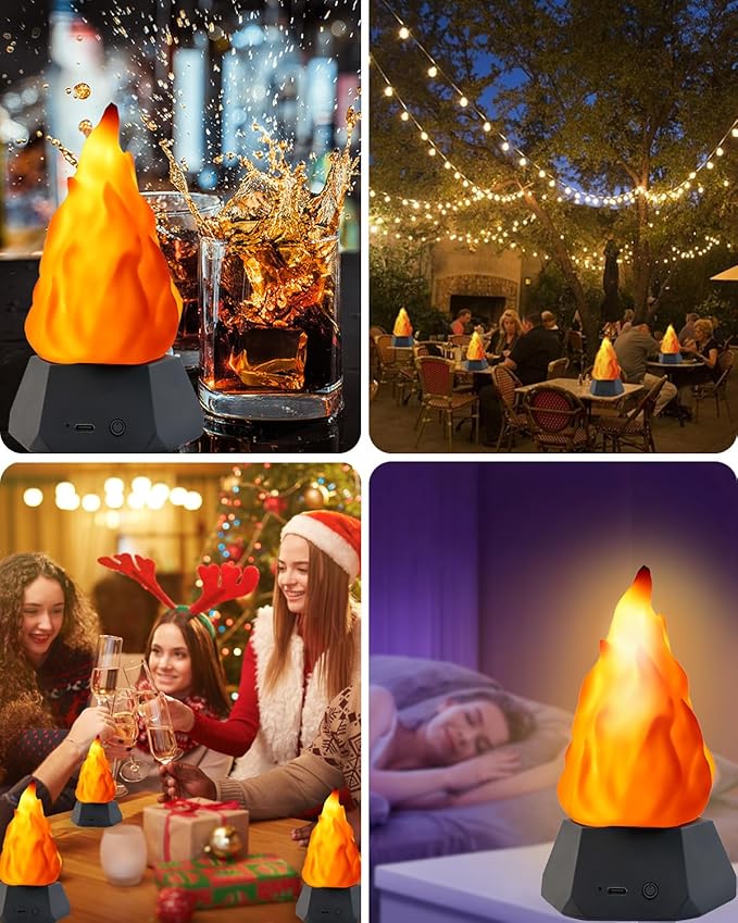 Fake Fire Lamp, LED Rechargeable Travel Night Light with Flickering Cozy Lighting,3-Mode Flame Fireplace Candles for Apartment Patio Decor Outdoor Camping Decorations-4 Pack…