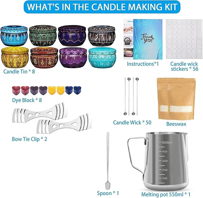 LCPKUTTR Candle Making Supplies Kit for Adults Kids,Candle Making Kit, DIY Scented Candle Making Kits Including Soy Wax Wicks Dyes Melting Pot Tins Spoon, Festival Gifts for Women TH0JY-1210