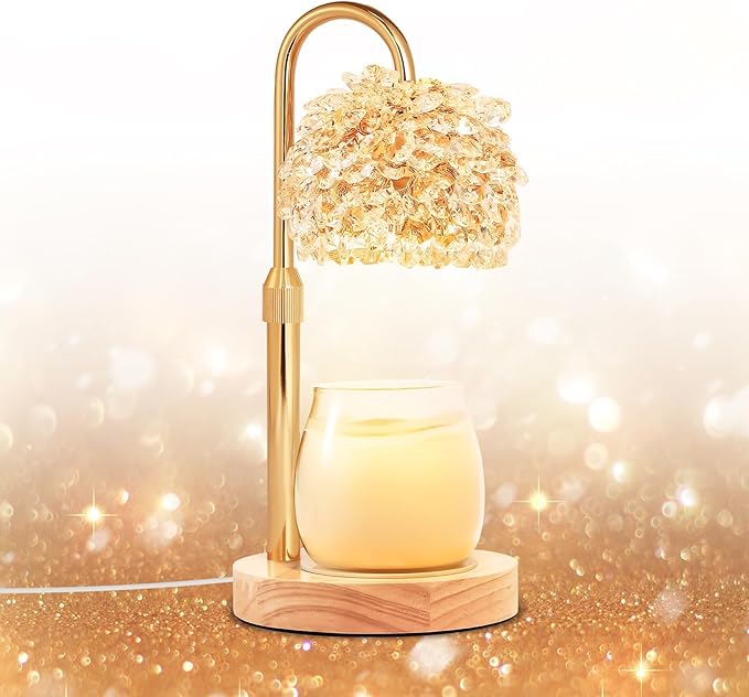 LOFTEK Candle Warmer Lamp with Timer - Dimmable - Adjustable Height- Electric Wax Melt Warmer Lamp with 2 Bulbs for Scente, Jar Candles, Elegant Home Room Decor, Warming Gift for Women, Crystal Gold