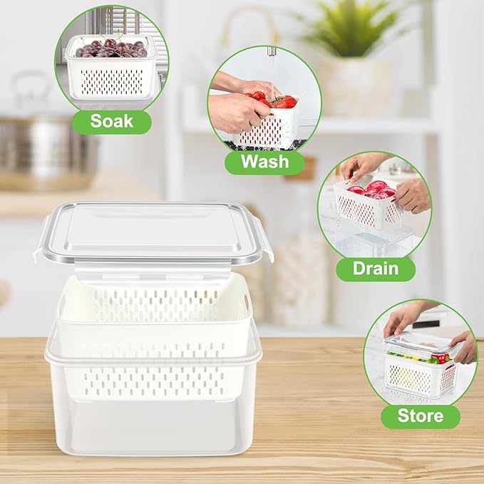 TBMax Fruit Storage Containers for Fridge, 6 Pcs Produce Saver with Colander for Rinsing, Berry Containers Lettuce Keeper Refrigerator Organizers Airtight Food Storage with Lid