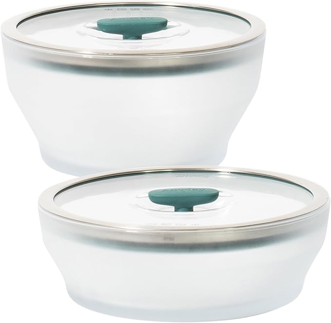 Anyday 4-Pc Microwave Cookware & Glass Food Storage Set with Glass Lids | Medium Plastic-Free Containers | Stackable Steamer with Vented Lid for Microwave-Safe Reheating & Steaming Vegetables, Rice