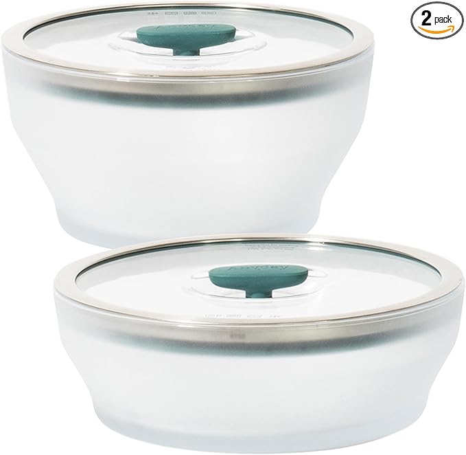 Anyday 4-Pc Microwave Cookware & Glass Food Storage Set with Glass Lids | Large Plastic-Free Containers | Stackable Steamer with Vented Lid for Microwave-Safe Reheating & Steaming Vegetables, Rice