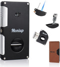 All-in-one Jet Torch Lighter with Built-in V Cutter, Punch, Gas Window, Leather case, Luxurious Gifts for Men, Adjustable Windproof Butane Refillable Cool Lighters for Outdoors, Travel, Candles