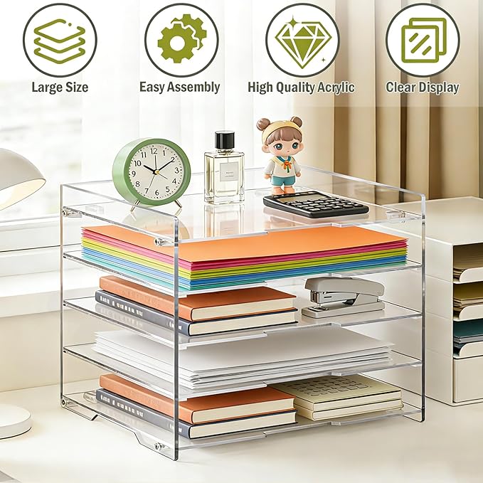 KKU 5 Tier Clear Acrylic Desk Organizer, Letter Tray Paper File Desk Organizer and Accessories For Office Supplies