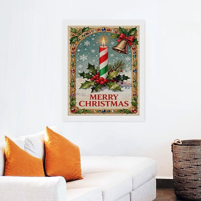 AIVKIEJK Diamond Painting Kits for Adults - Merry Christmas Candle & Holly Accents Painting DIY 5D Full Drill Diamond Dots Paintings with Diamonds Gem Art and Crafts Home Decor 16"x20"