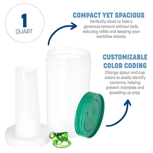 Carlisle FoodService Products Stor N' Pour Complete Quart Set Neck, Container, Cap, And Spout for Bar, Kitchen, And Restaurants, Plastic, 1 Quart, White