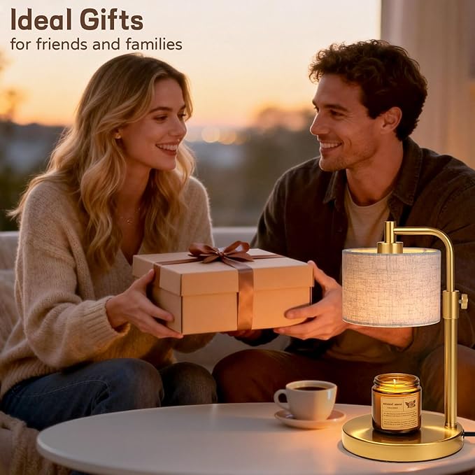 NITOWOLF Candle Warmer Lamp, Candle Lamp Warmer with Timer Adjustable Height Wax Warmer Lamp for Jar Candles, Birthday Gifts for Women House Warming Gifts (Gold Linen)
