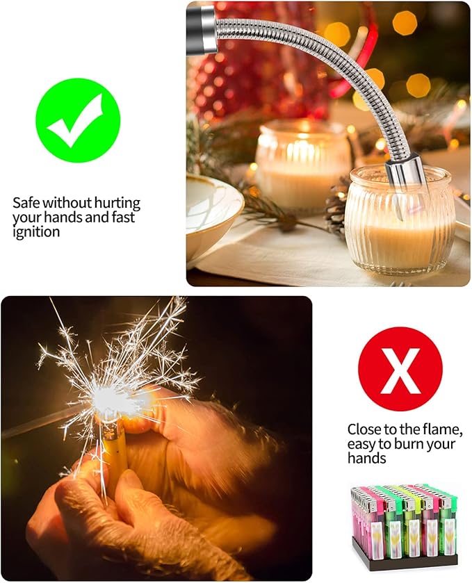 VEHHE Candle Lighter, 2 Pack Rechargeable Electric Lighter with LED Battery Display Safety Switch, Flexible Neck USB Lighters for Candles Camping Grill Gas Stoves Cooking (Black and Silver)