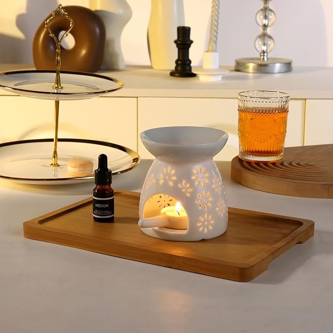 Ceramic Tea Light Candle Holder Set of 2, Essential Oil Burner Wax Melt Burner, Incense Aroma Diffuser, Home Decor