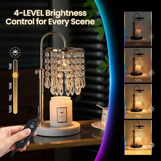 Candle Warmer Lamp with Timer Dimmer and 3 Bulbs, Lamp Candle Warmer with Marble Base,Wax Melt Warmer for Jar Candles, Birthday Gifts for Women Mom, House Warming Gifts New Home Decor