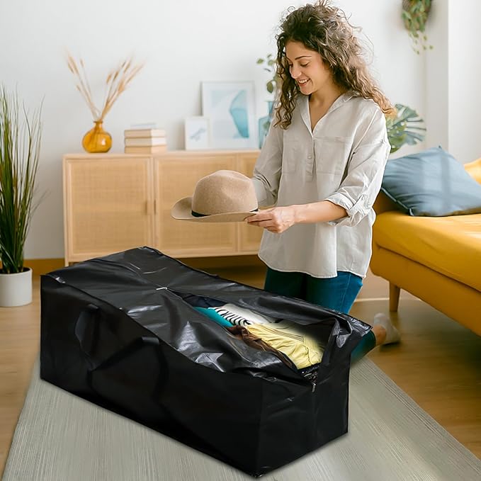 Elsjoy 2 Pack 66 Gallon Extra Large Moving Bags, 45 x 16 x 22 Inch Black XXL Storage Bags with Zippers & Handles, 250L Heavy Duty Over-Sized Storage Tote for Traveling, Moving, Camping