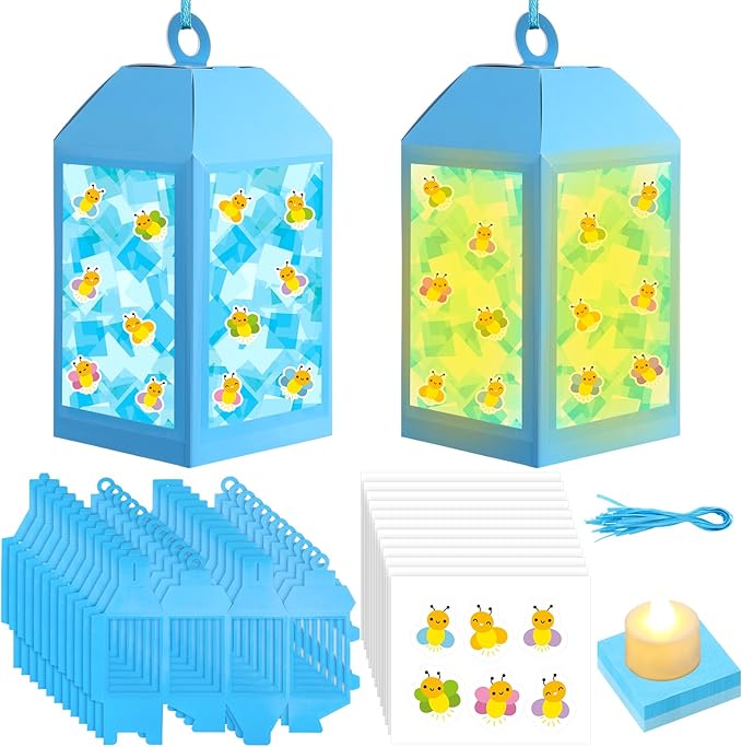 Simgoing 12 Sets Firefly Crafts with LED Candles Lights Camping Vbs Firefly Tissue Paper Crafts Kit DIY Camper Party Decor Hanging Ornaments for Vbs Activities