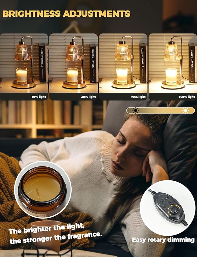TATAANTY Candle Warmer Lamp for Scented Jar Candles: Height Adjustable Electric Wax Melt Warmer with Timer & Dimmer, Gifts for Women Mom, Birthday New Home Room Decor