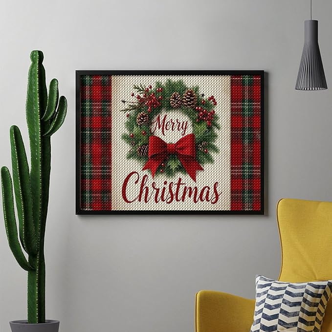 AIVKIEJK Diamond Painting Kits for Adults - Merry Christmas Red Bow & Pine Cones Painting DIY 5D Full Drill Diamond Dots Paintings with Diamonds Gem Art and Crafts Home Decor 12"x16"