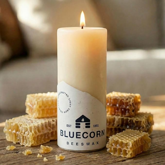 Bluecorn Beeswax 100% Pure Beeswax Pillar Candles | Ivory White 2x4.5 Pillar Candle Set | Non Toxic, Unscented, Clean Burning | Cotton Wick, Dripless, 36 Hr Long Burning | Handmade in USA | 6 Pack