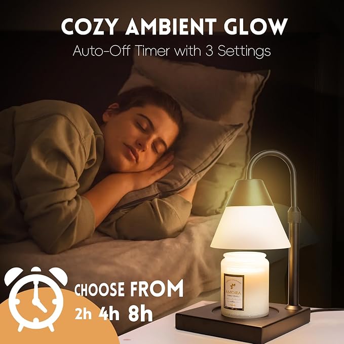 LALISU Candle Warmer Lamp, Dimmable Metal Candle Lamp Warmer Height Adjustable, Compatible with Candle and 3 Wick Large Jars Scented Wax for Home Decor (Glass-Black)