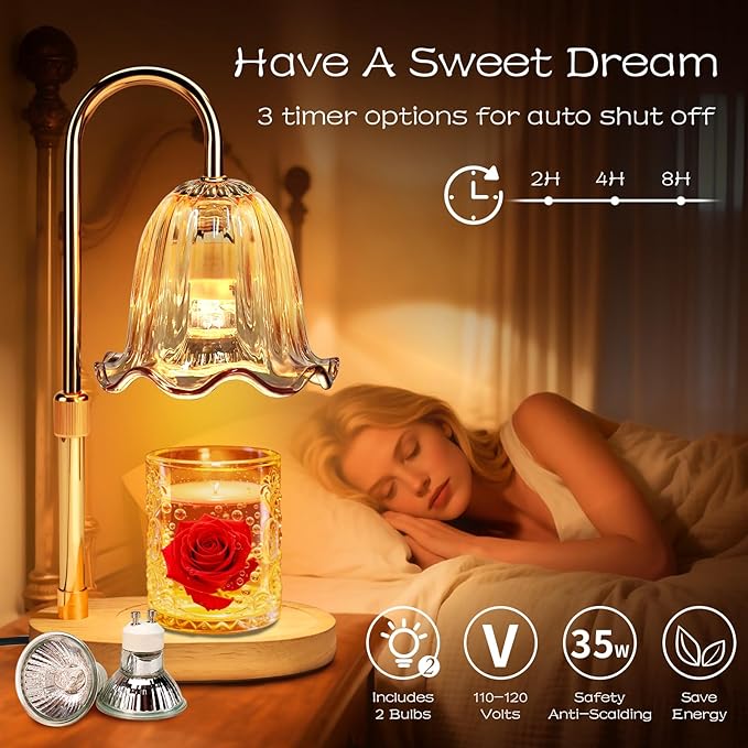 Banbanda Electric Candle Warmer Lamp with Timer: Adjustable Height & Brightness, Wax Warmer for Scented Wax with 2 Bulbs, Ideal for Home Decor