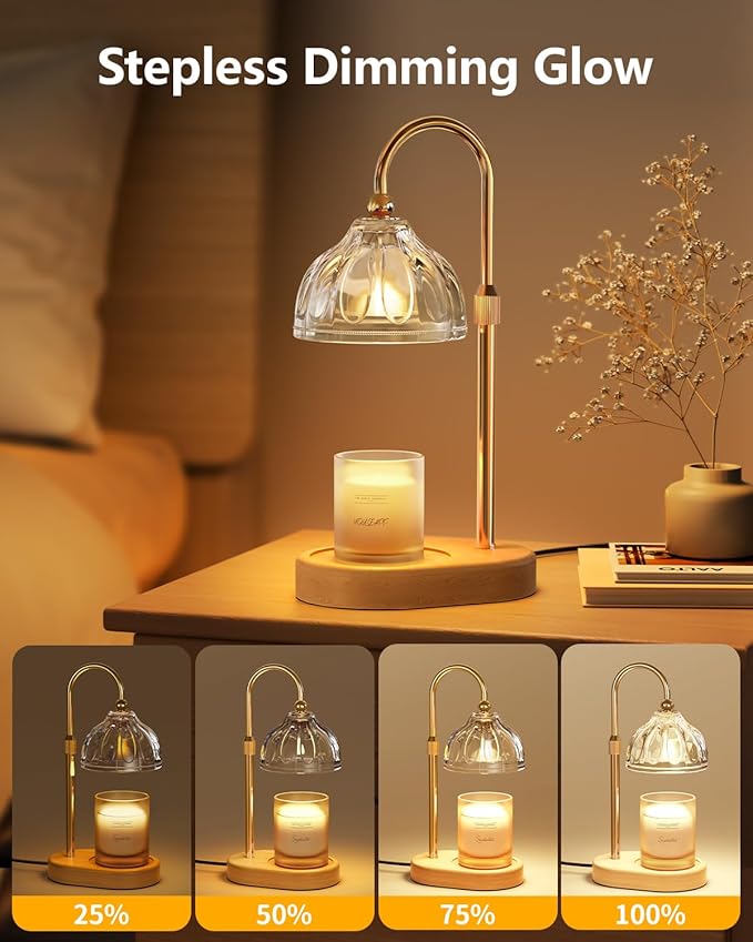 HouseSapp Candle Warmer Lamp, Wax Melt Warmer with Timer Dimmer, Height Adjustable, Clear Lampshade, Includes 2 Bulbs, Birthday Gifts for Women, Mom, Christmas, Housewarming