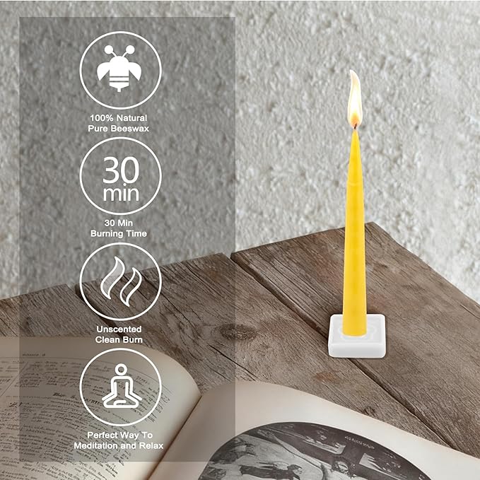 30 Minute Beeswax Meditation Candles, 100% Pure Bees Wax Mini Taper Candles with Small Holder - Smokeless & Dripless & Non-Toxic, Prayer Gift for Relaxation Yoga Women, 24Pcs