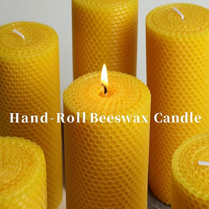 Hand-roll Large Beeswax Pillar Candles, 2pcs 2.8x8 Inch Natural Honeycomb Beeswax Candles, 100-Hour Slow Burn, Dripless & Air Purifying for Extended Serenity, Decor & Gifts (2 Pack)