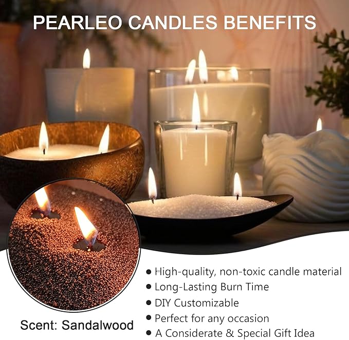 8.8LB Black Sandalwood Fantasy Scented Candle Sand with 150 Wicks - MANNYCOM Smokeless Pearled Wax with Stirring Spoon Ice Scoop - Refillable Sand Waxs for Handmade Wedding Decorations
