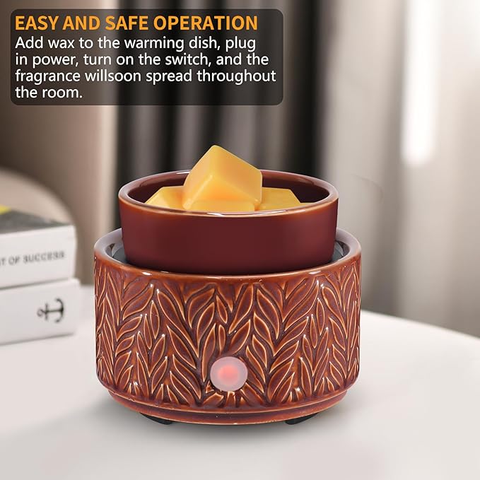 Ceramic Wax Melt Warmer, Fragrance Wax Warmer 4-in-1 Electric Candle Wax Melter and Wax Cubes for Home Office Bedroom Aromatherapy Essential Oil Burner is Birthday Gifts for Women Mom Girl(Dark Brown)
