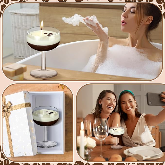 2 Set DIY Espresso Martini Candle Making Gifts Supplies Kit Candle Making Kit for Adults Women Martini Glasses Birthday Party Gifts Coffee Lovers Scented Aesthetic Home Decoration No Candles (Rounded)