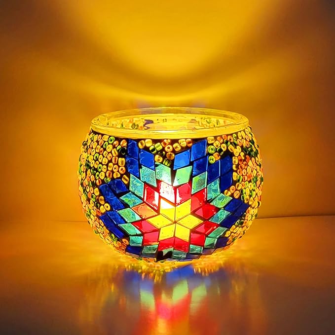 wpdash Turkish Mosaic DIY Candle Holder Kit Glass Tealight Holder for Living Room Bedroom Flower Shop Window Display Make Your Own Mosaic Candle Holder Parent Child Craft Kit