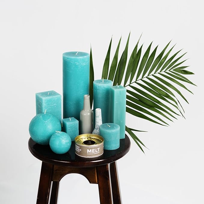Set of 3 Pillar Candles 3" x 6" Unscented Handpoured Weddings, Home Decoration, Restaurants, Spa, Church Smokeless Cotton Wick - Turquoise