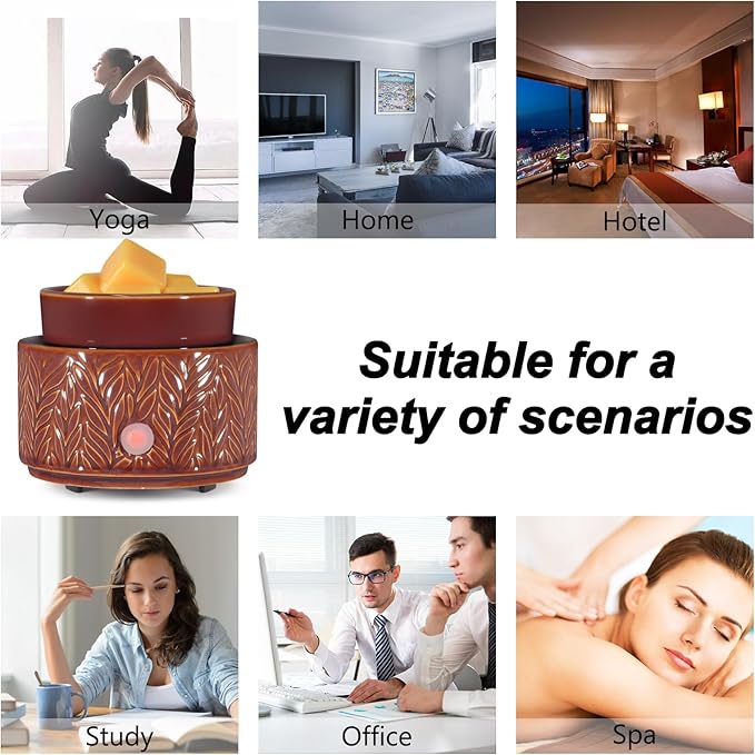Ceramic Wax Melt Warmer, Fragrance Wax Warmer 4-in-1 Electric Candle Wax Melter and Wax Cubes for Home Office Bedroom Aromatherapy Essential Oil Burner is Birthday Gifts for Women Mom Girl(Dark Brown)
