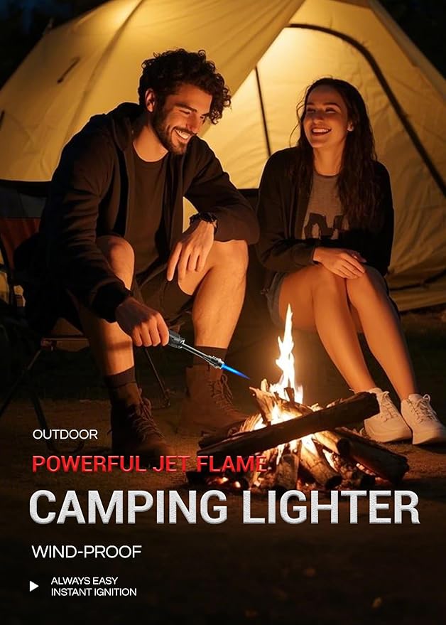 Long Torch Lighter with Extended Tip, Jet Flame Windproof Lighter Butane Refillable, 2 Pack Adjustable Butane Lighters for Candle Fireplace Camping BBQ Lighters Gift for Man Women (Without Fuel)