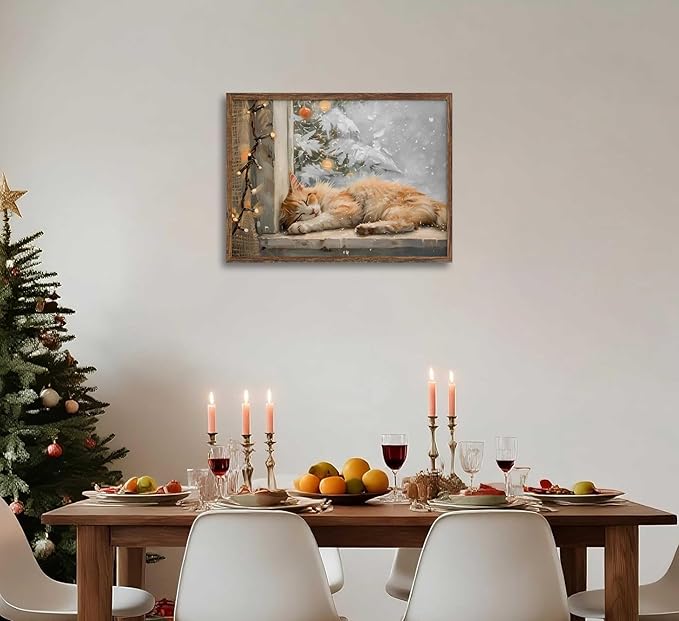 Paint by Number Kit for Adults & Kids, Christmas Sleeping Cat by Window 16x20 Inch, DIY Acrylic Painting Kit with Brushes & Paints, Holiday Art Decor for Home Unframed