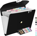 Sooez Expanding File Folder, 13 Pocket Accordion File Organizer, Monthly Expandable File Folder for Documents with Labels, Portable Bill Receipt Organizer for School Office Supplies, Letter A4 Size