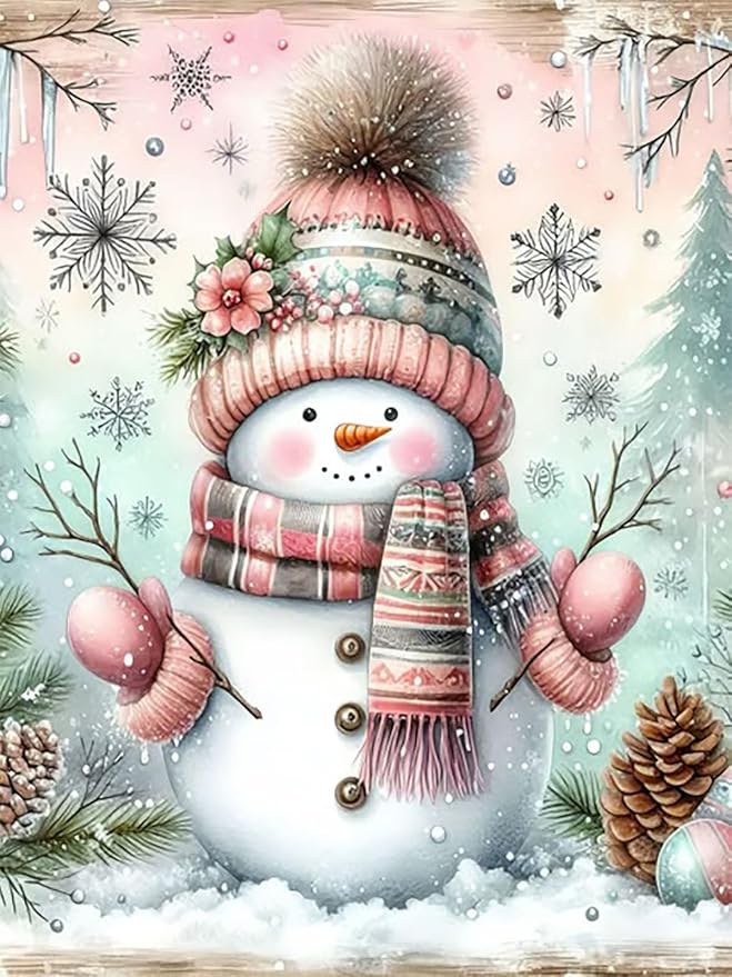 CZYWJMEI Christmas 5D Diamond Painting Kits for Adults Beginners,DIY Winter Snowman Diamond Art Kits,Full Round Drill Diamond Dot Gem Art Kits,Home Wall Decor 12x16nch