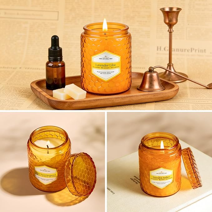 6 Pack Natural Soy Wax Jar Candles for Home, Scented Aromatherapy Gift Set for Women, 33 oz 240 Hour Long Lasting, for Birthday, Valentine's Day, Amber
