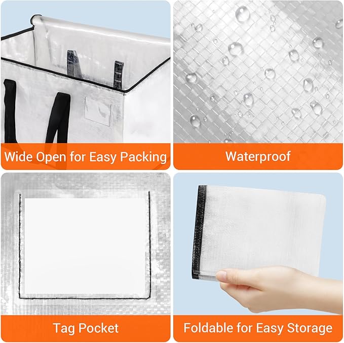 HomeHacks Clear Moving Bags Heavy Duty 2 Pack, Storage Bags with Zipper, Extra Thick Handles & Waterproof Packing Boxes for Moving, Camping, Home Organization 93L/24Gal (28.7"x14.2"x14")