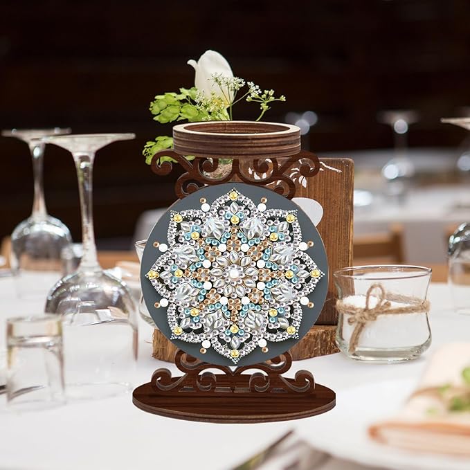 DIY Diamond Candlestick Holders Diamond Art Painting Wooden Home Decoration Holiday Surprise Dress Up Candlestick Ornaments Double-Sided Diamond Mandala Candle Holder Kits Tabletop Decoration