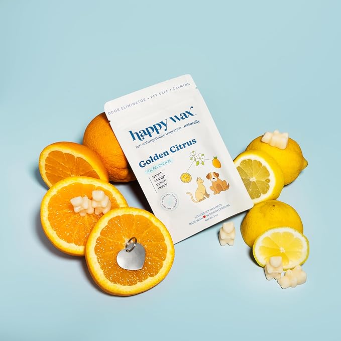 Happy Wax Golden Citrus Wax Melts for Pet Owners – Odor Eliminating, Calming, Pet-Safe, Non-Toxic, Dye-Free, Perfect for Use with Wax Warmers - 4 oz Pouch