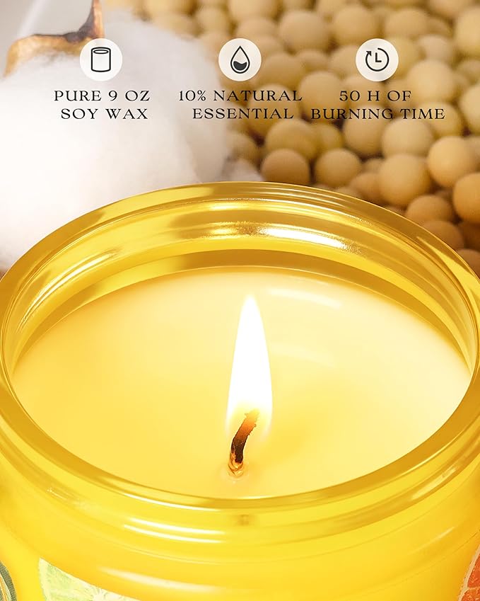 AOOVOO 4 Pack Lemon Citrus Pet Odor Eliminating Highly Fragranced Candle - Eliminates 95% of Pet, Smoke, Food, and Other Smells Quickly, Non Toxic Air Freshing Soy Candle