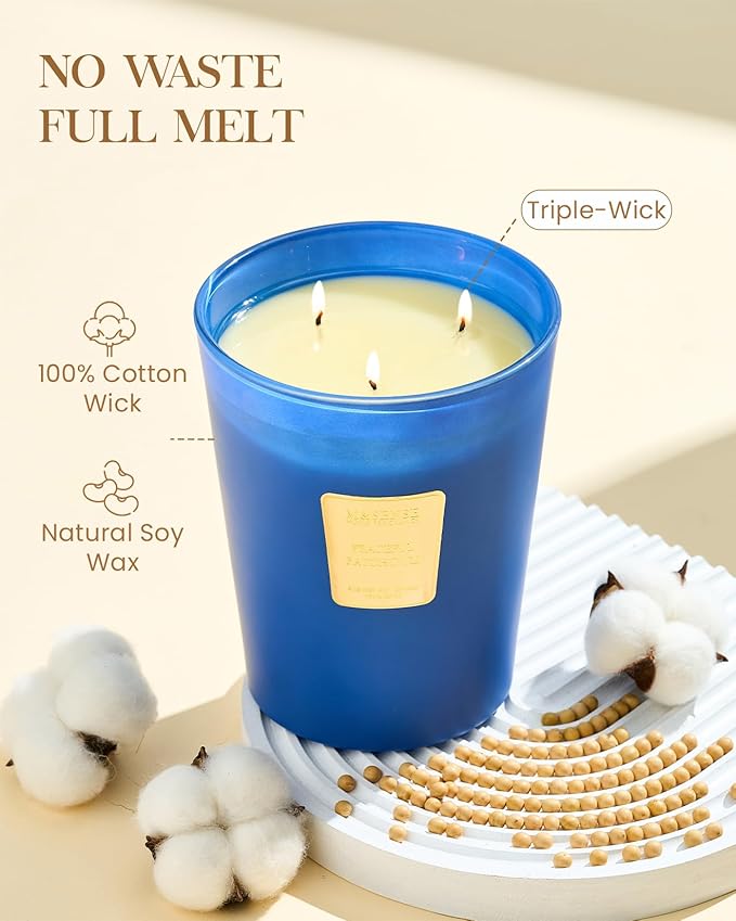 M&SENSE Patchouli Soy Large Candles, 3-Wick 35oz 150H Long Lasting, Aromatherapy Candle for Meditation Stress Relief Home Décor