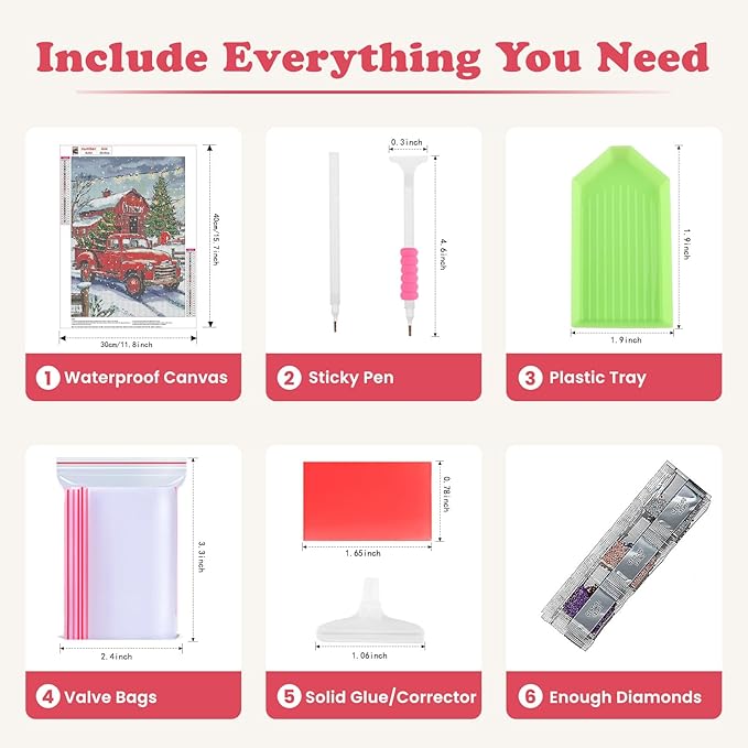 SENQAO Red Truck Diamond Art Kits for Adult, Christmas Diamond Painting Kits for Beginners, DIY Full Drill Winter Holdiay Rhinestone Diamond Dots Gem Painting Art Craft Home Decor 12 x16 Inch
