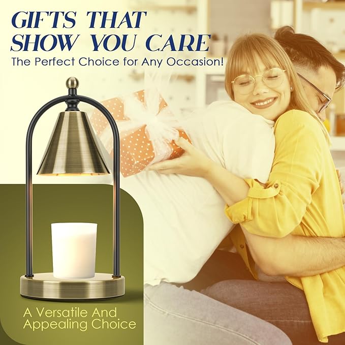 Soilsiu Candle Warmer Lamp with Timer, Electric Brass Light for Dimmable Wax Melts and Candle Jars, Bedroom Lamp Gifts for Women Home Decor (2 Bulbs)