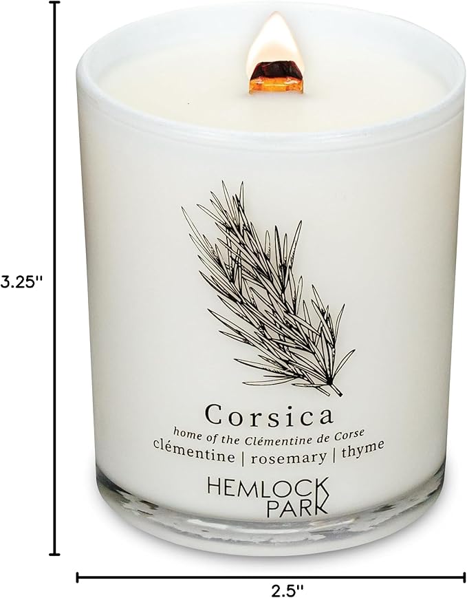 Hemlock Park Travel Inspired Passport Crackling Wood Wick Candle Handcrafted with Natural Plant-Based Coconut Wax (Standard 7.2 oz, Corsica | Clémentine, Rosemary, Thyme)
