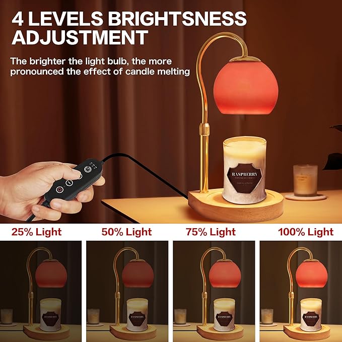 Candle Warmer Lamp with Timer 2H/4H/8H, Adjustable Height Dimmable Candle Lamp with 2 Bulbs, Wax Melt Warmer for Jar Candles, House Warming, Home Decor, Christmas Gifts for Women, Mom(Red)