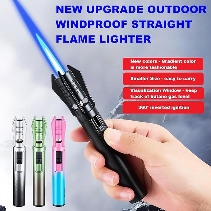 Power Electric Torch Lighters - New Adjustable Plasma Lighter with Safety Lock & 360° Inverted Ignition, Outdoor Straight Flame Windproof for Candles Campfires BBQ Baking, Camping, Gift (B-2)