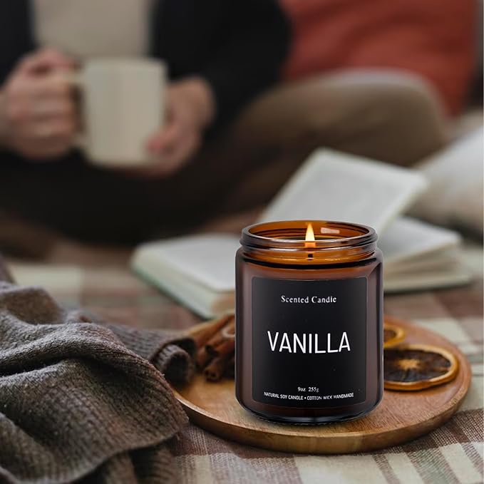 Luxury Vanilla Scented Candles Gift Set-100% Natural Soy Wax, 50H Clean Burn, Hand-Poured, Relaxing Aromatherapy for Home, Bedroom,Yoga&Spa, 9oz-255g