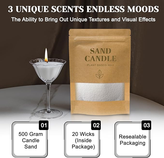 Candle Sand with Wicks, 1.1LB Pearled Candle, DIY Bead Powder Sand Wax Making kit Included 20 Pcs Wicks, Refillable, Non Toxic for Handmade, Wedding and Party Decorations (Vanilla Pear Coconut)